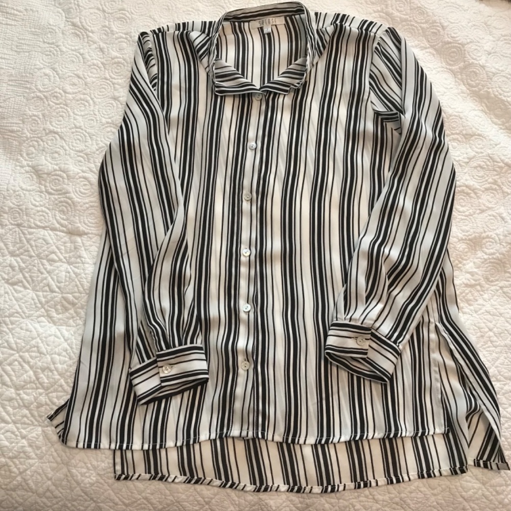 Spense Button Down Long-Sleeved Blouse, Black And… - image 5